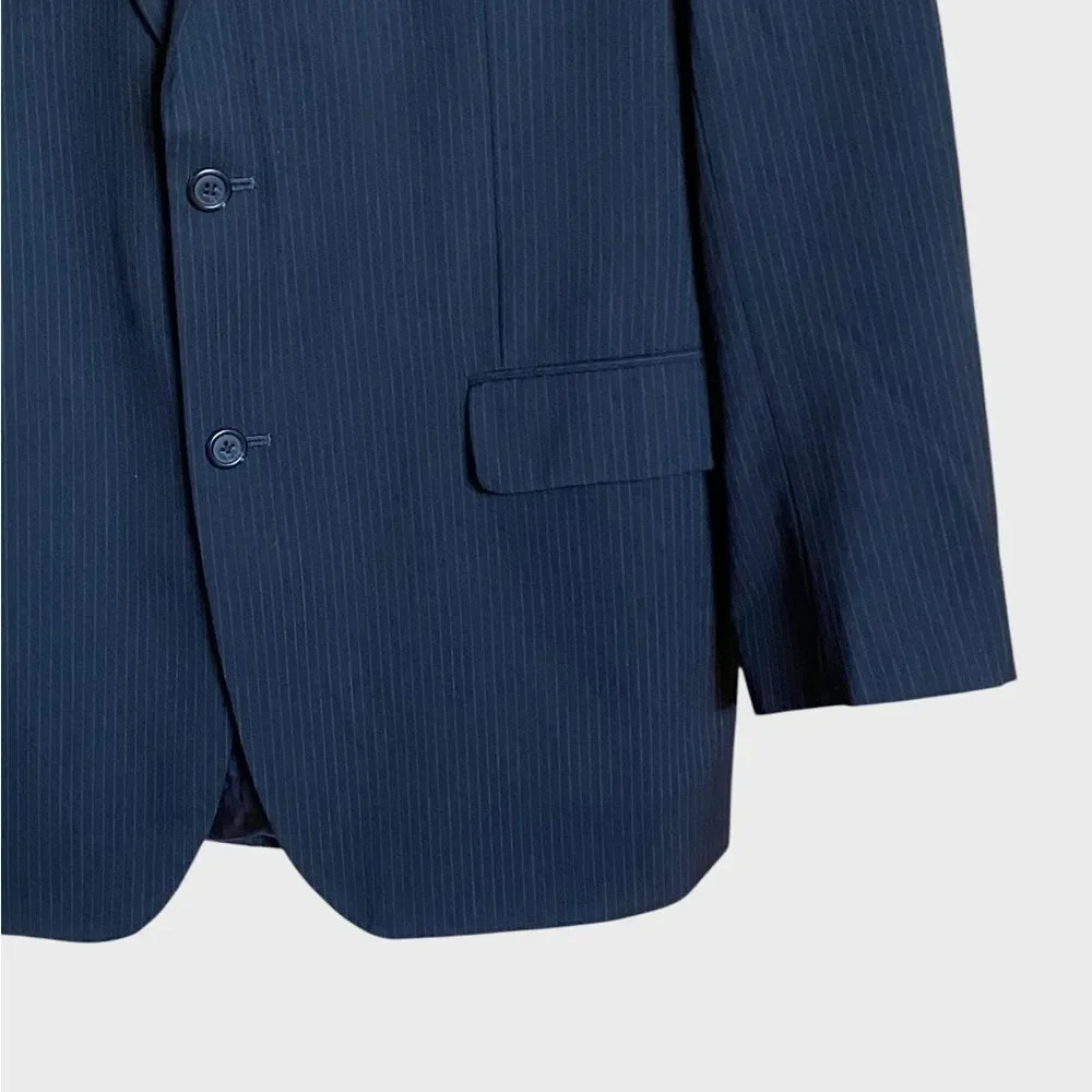 Jos. A. Bank Men's Two Button Wool Blazer Sport Coat 44L Navy Pin Striped Preppy